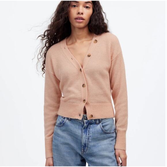 Madewell Alpaca-Blend V-Neck Cardigan XS NWT Heather Blush Pink NU530 Sweater - Picture 1 of 7